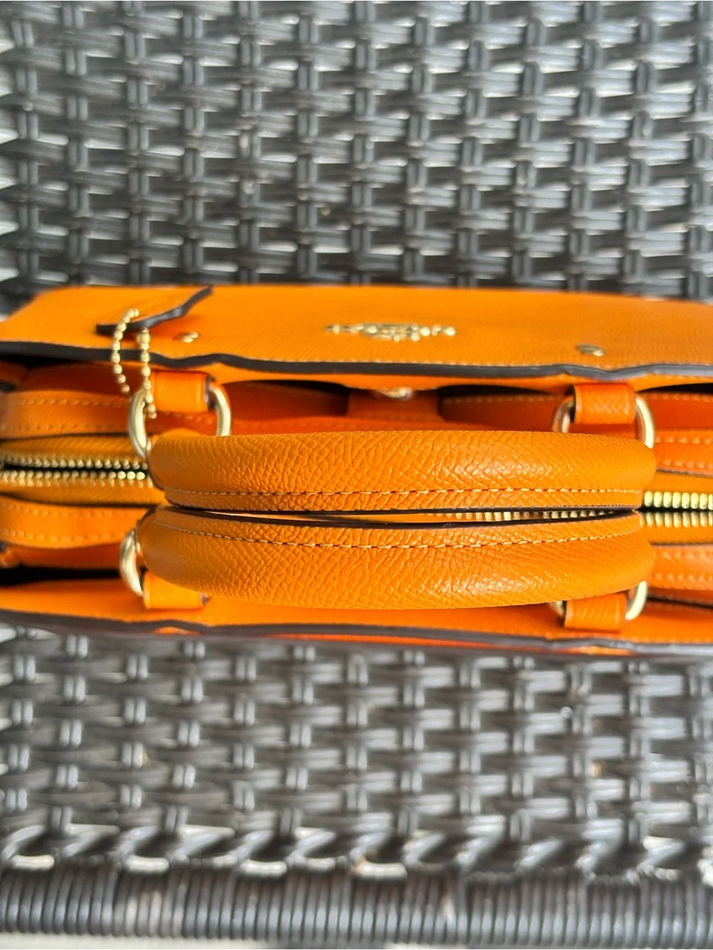 Coach Mini Lillie Carryall Satchel Bright Orange Sunbeam Crossgrain Leather Bag